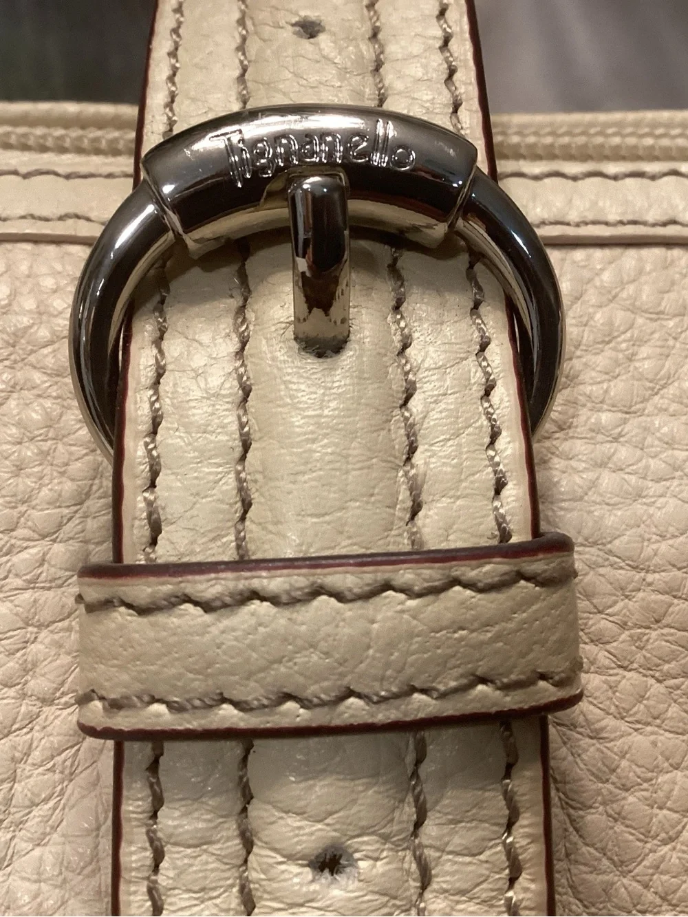 Vintage Tiganello Barrel Satchel cream color pebbled leather